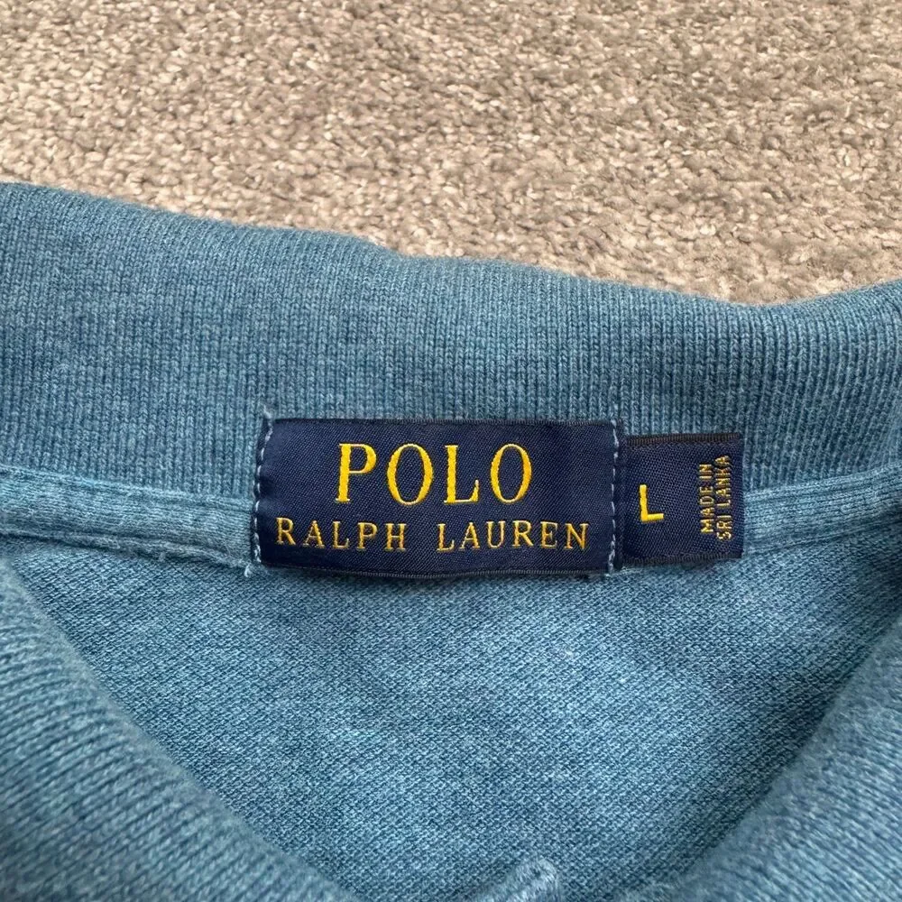 Polo Ralph Lauren Knit Polo Shirt Men Large Blue Short Sleeve Orange Pony Logo
